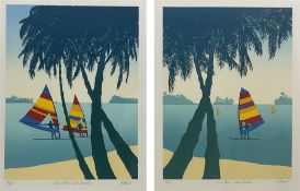 M Wood (20th century): 'Three Palms - Two Boards' and 'Two Palms - Three Boards'