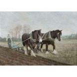 J Blackman (20th century): Heavy Horses Ploughing