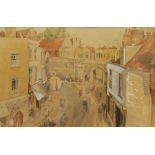 Ursula Macdonald (British b.1903): Elevated View of the Borough from King Street Canterbury