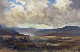 Gordon Clifford Barlow (British 1913-2005): 'Gathering Peat - Ben Hope' Scotland