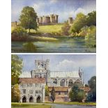 Kenneth W Burton (British 1946-): 'Alnwick Castle - Northumberland' and 'Winchester Cathedral'