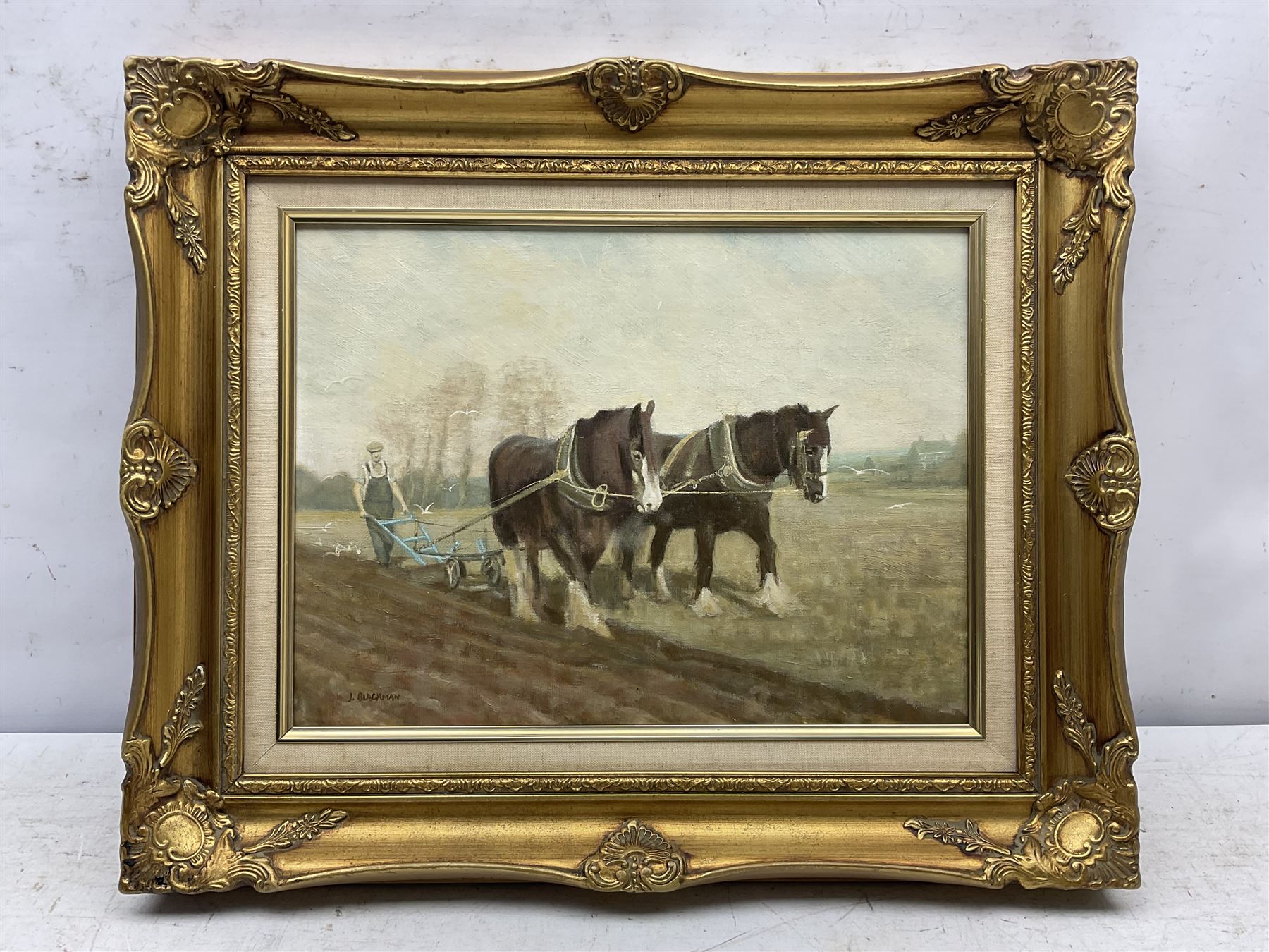 J Blackman (20th century): Heavy Horses Ploughing - Image 2 of 3