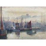 Albert George Strange (British c.1855-1917): Boats in Scarborough Harbour