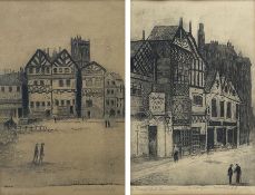 Walter Edwin Law (British 1865-1942): 'Old Millgate' and 'Old Market Street' Manchester