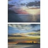 F Rooke (Contemporary): Scarborough North Bay at Sunset