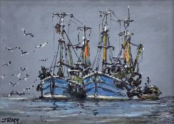 Jack Rigg (British 1927-): Moored Trawlers