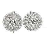 Pair polished metal spherical cage LED light fittings