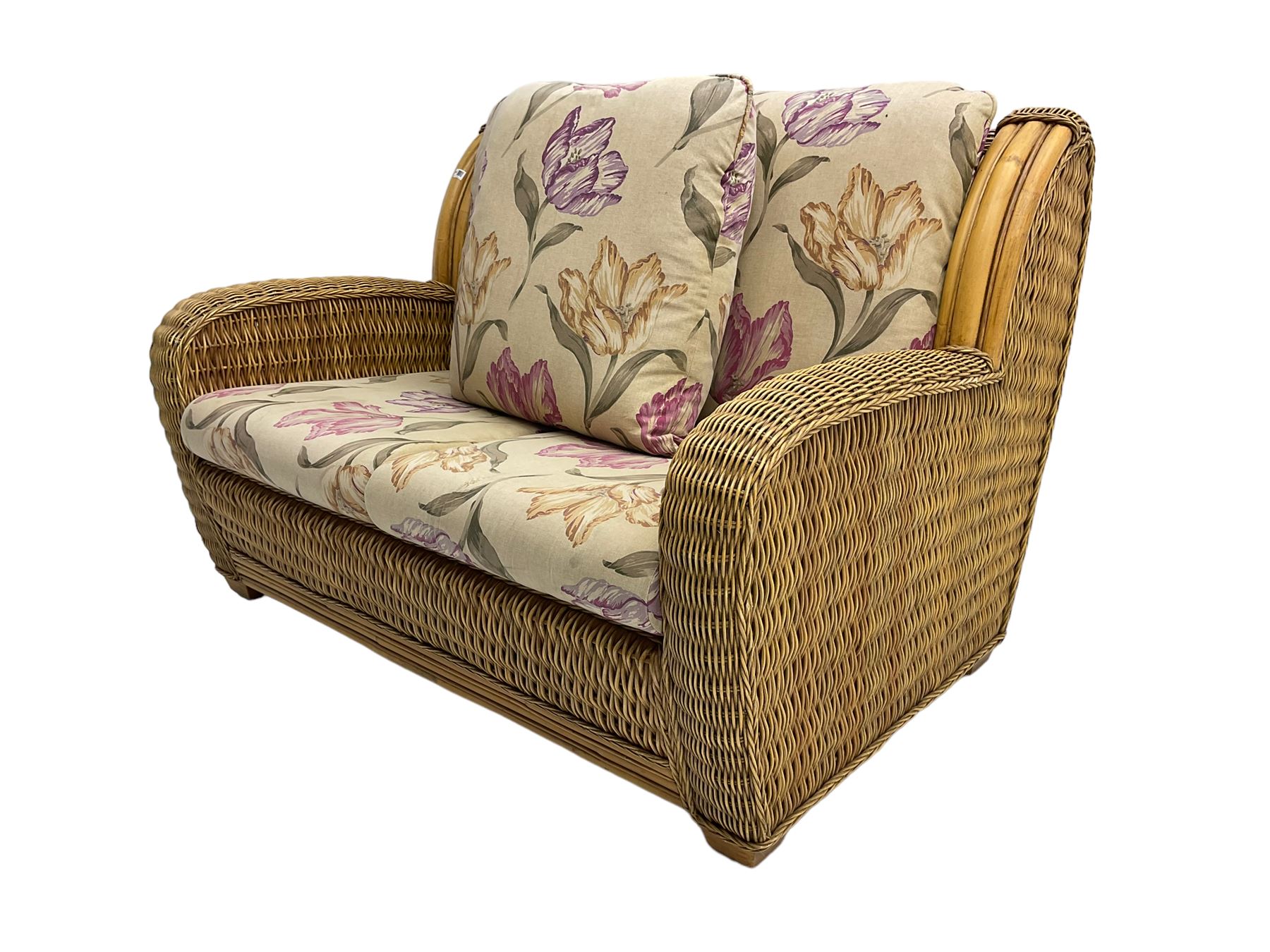 Two seat bamboo and wicker conservatory sofa - Image 2 of 7