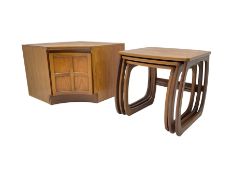 Nathan - mid-20th century teak corner television stand (W99cm H52cm); and matching nest of three tab