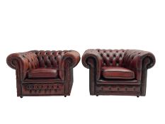 Pair chesterfield armchairs in oxblood leather