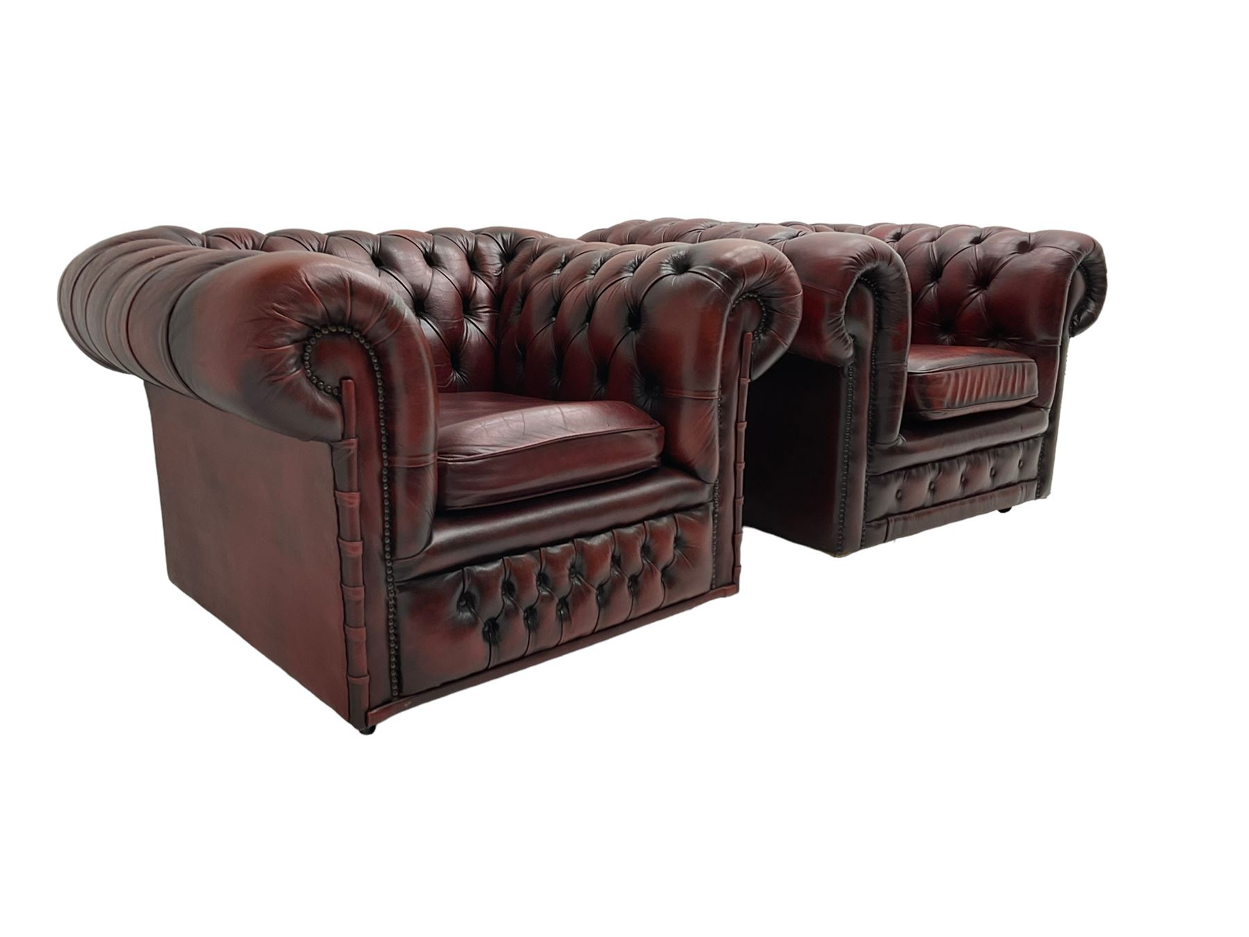 Pair chesterfield armchairs in oxblood leather - Image 2 of 7