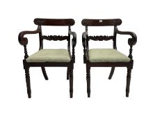 Pair of mahogany regency carver elbow chairs
