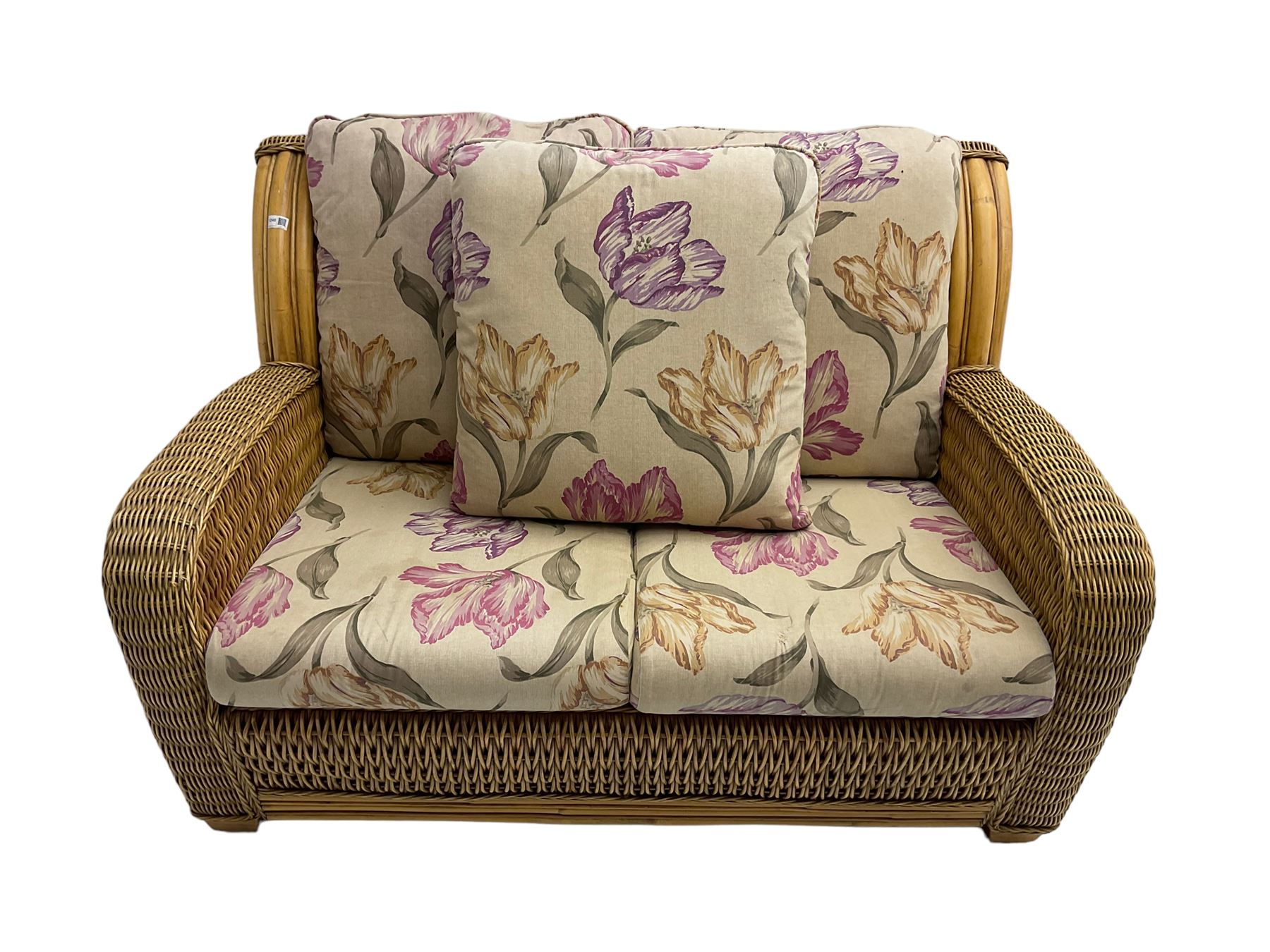 Two seat bamboo and wicker conservatory sofa - Image 6 of 7