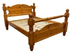 Polished pine 5' King-size bedstead