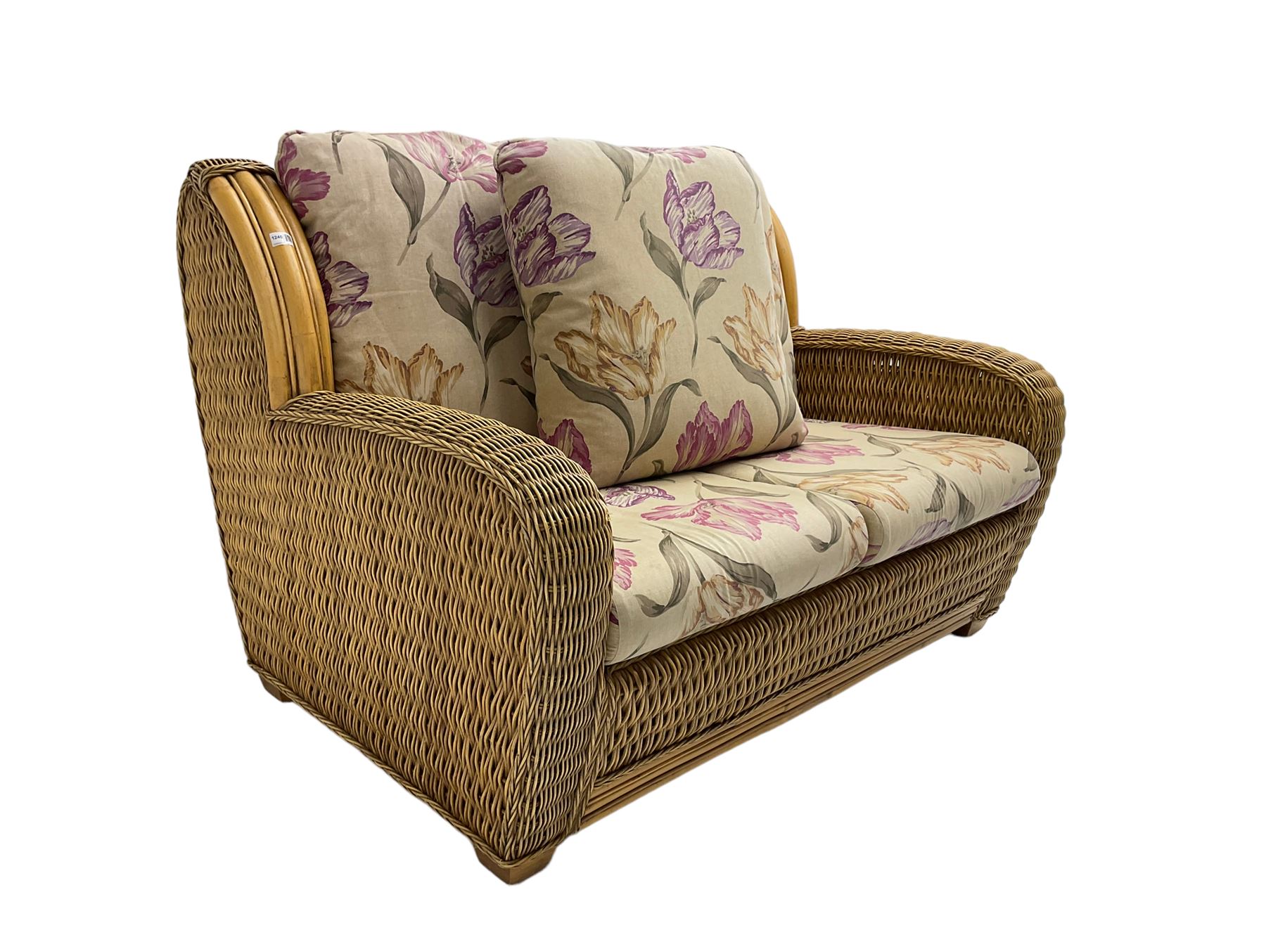 Two seat bamboo and wicker conservatory sofa - Image 4 of 7