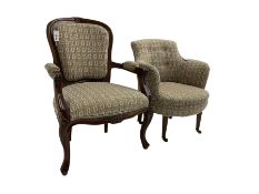 Edwardian tub chair upholstered in buttoned lozenge patterned fabric with sprung seat