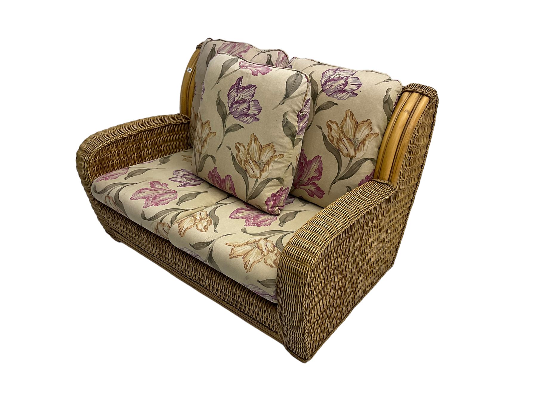 Two seat bamboo and wicker conservatory sofa - Image 3 of 7