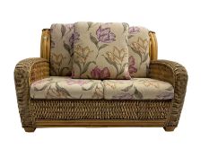 Two seat bamboo and wicker conservatory sofa