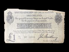 United Kingdom of Great Britain and Ireland Bradbury second issue one pound banknote 'G1 48 No.84511