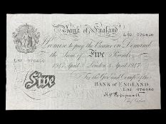 Bank of England Peppiatt white five pound banknote