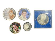 Three United States of America 2002 one ounce fine silver coins each with applied Elvis commemorativ