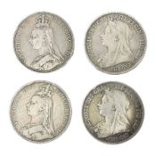 Four Queen Victoria crown coins dated 1887