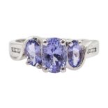 14ct white gold three stone oval cut tanzanite ring