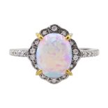 Silver opal and cubic zirconia cluster ring