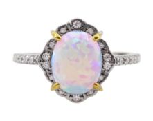 Silver opal and cubic zirconia cluster ring