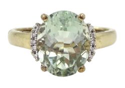 9ct gold green amethyst and diamond ring