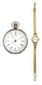Early 20th century silver keyless chronograph pocket watch