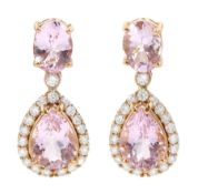 Pair of 18ct rose gold pear and oval cut morganite and round brilliant cut diamond pendant stud earr