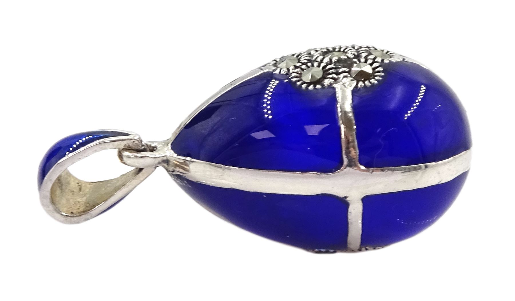 Silver blue enamel and marcasite egg pendant - Image 2 of 2