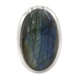 Large silver single stone labradorite ring