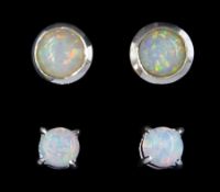 Two pairs of silver opal stud earrings