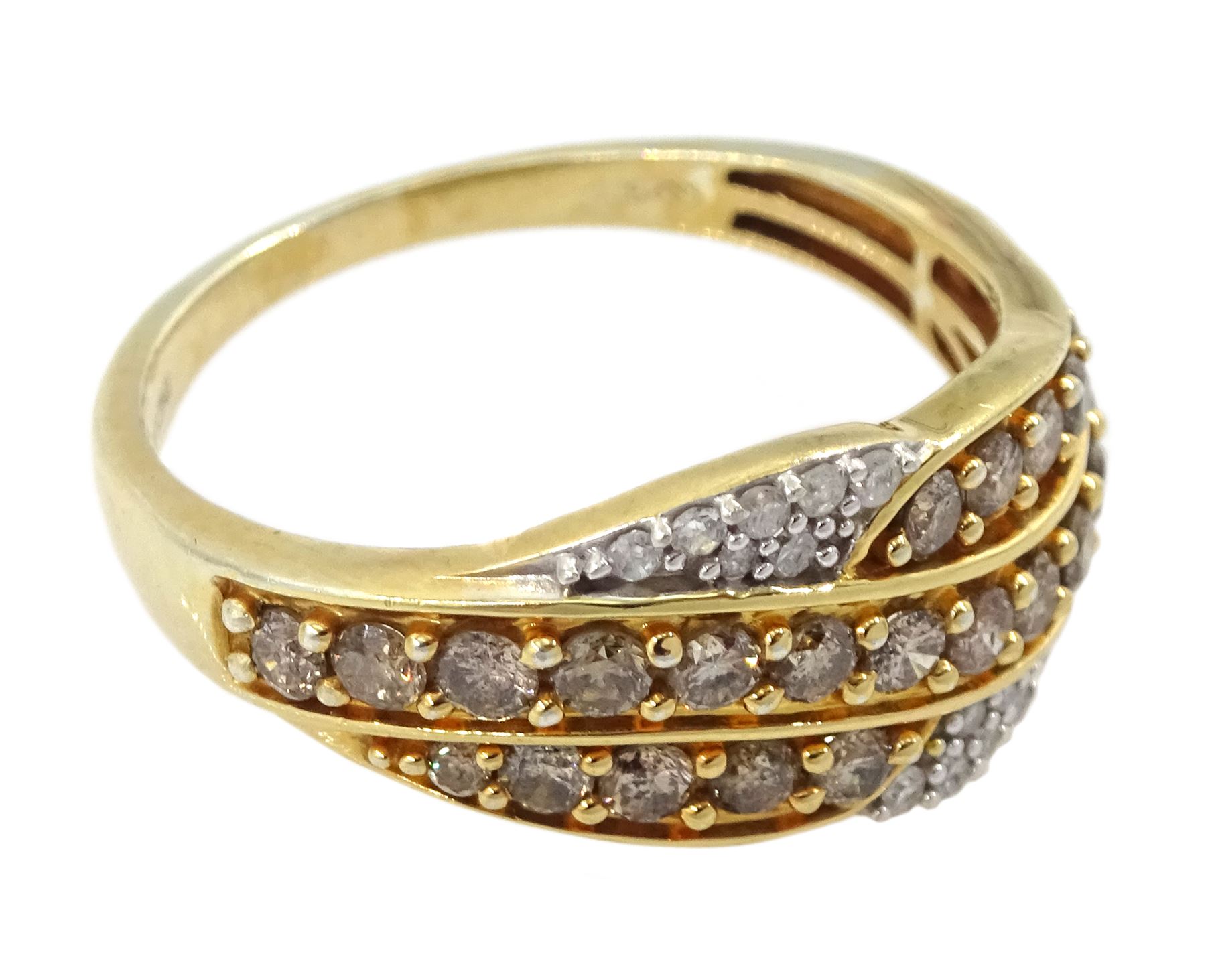 Silver-gilt champagne and white round brilliant cut diamond crossover ring - Image 3 of 4