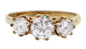 9ct gold three stone cubic zirconia ring