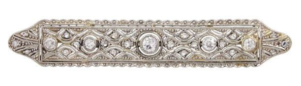 Art Deco 15ct white gold and platinum openwork diamond brooch