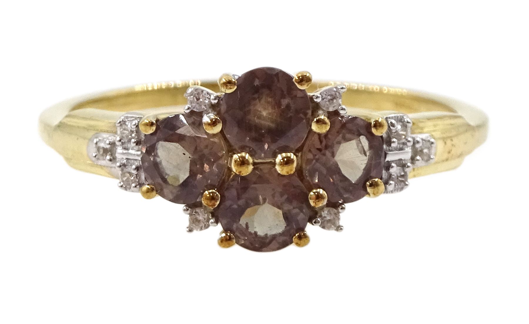 9ct gold oval cut smokey quartz and white zircon cluster ring