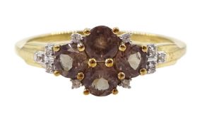 9ct gold oval cut smokey quartz and white zircon cluster ring