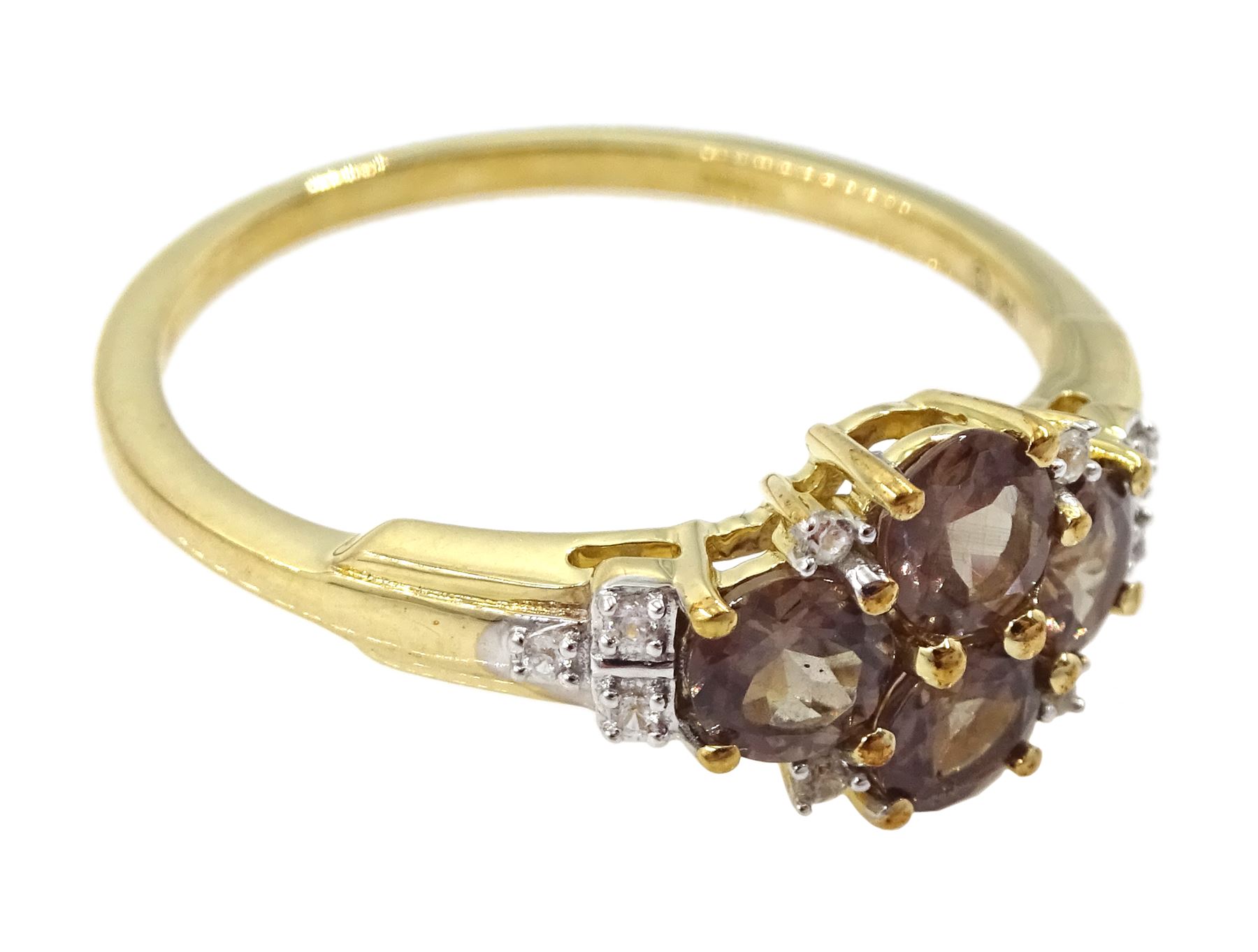 9ct gold oval cut smokey quartz and white zircon cluster ring - Image 3 of 4