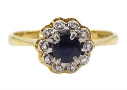 18ct gold sapphire and diamond chip cluster ring