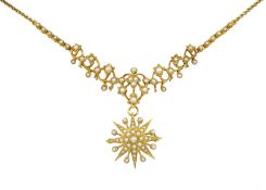 Edwardian 15ct gold split seed pearl necklace