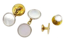 Pair of early 20th century gold and platinum mother of pearl cufflinks and matching shirt studs