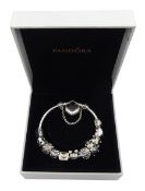 Pandora Moments 'You Are Loved' padlock silver charm bracelet