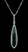 Silver green stone and cubic zirconia cluster pendant necklace