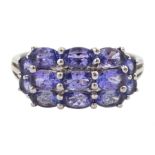 9ct white gold three row oval tanzanite ring