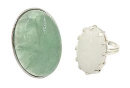 Silver single stone moonstone ring and a large silver green fluorite ring