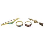 Victorian and later gold jewellery including turquoise brooch