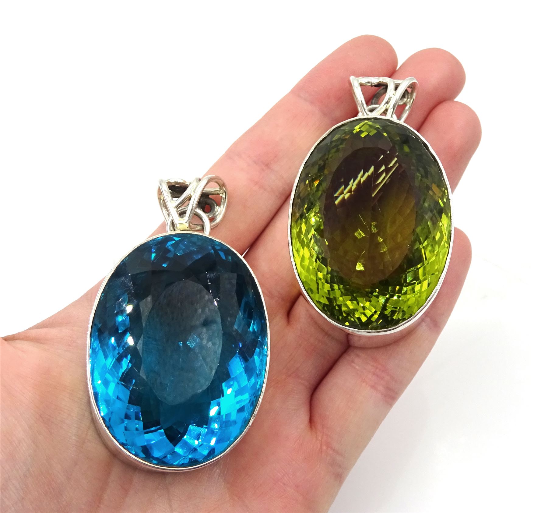 Two large silver green and blue stone set pendants - Image 2 of 3